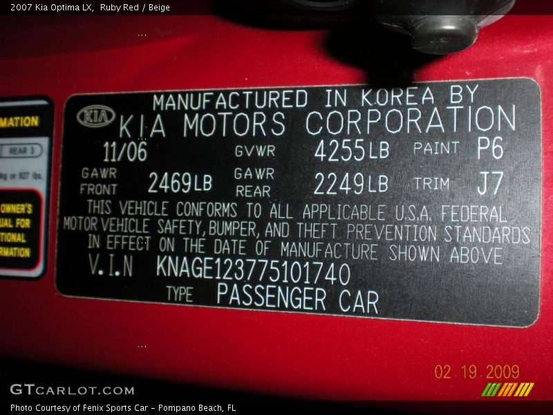 Ruby Red / Beige 2007 Kia Optima LX