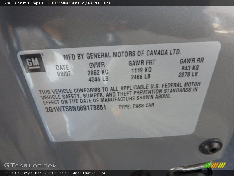 Dark Silver Metallic / Neutral Beige 2008 Chevrolet Impala LT