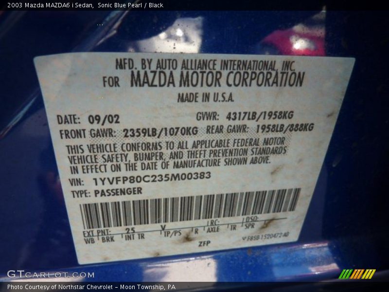 Sonic Blue Pearl / Black 2003 Mazda MAZDA6 i Sedan