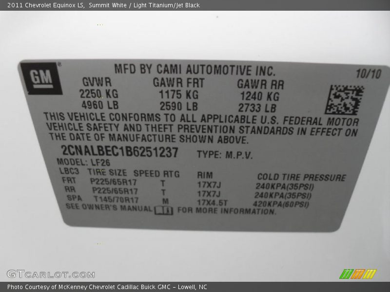 Summit White / Light Titanium/Jet Black 2011 Chevrolet Equinox LS