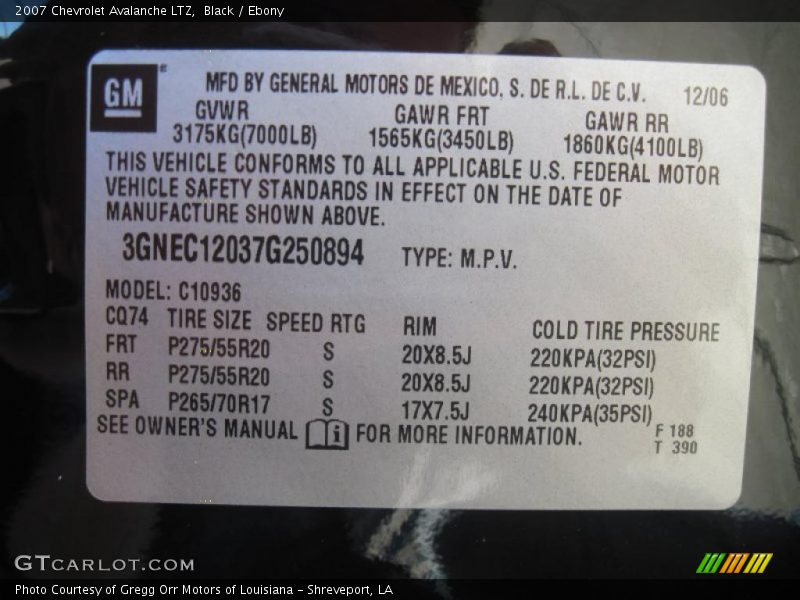 Black / Ebony 2007 Chevrolet Avalanche LTZ