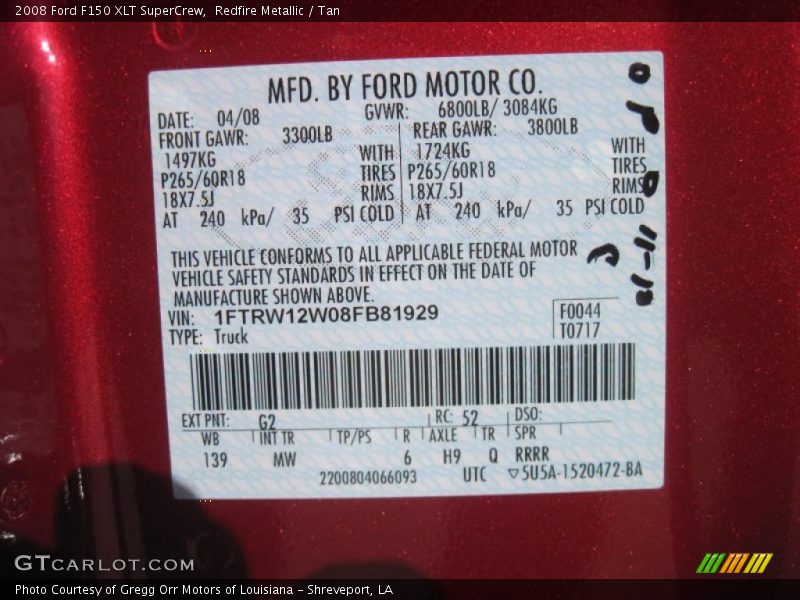 Redfire Metallic / Tan 2008 Ford F150 XLT SuperCrew
