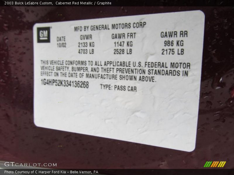 Cabernet Red Metallic / Graphite 2003 Buick LeSabre Custom