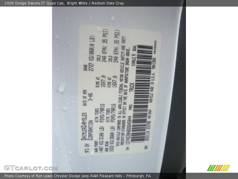 Bright White / Medium Slate Gray 2006 Dodge Dakota ST Quad Cab