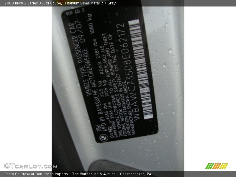Titanium Silver Metallic / Gray 2008 BMW 3 Series 335xi Coupe