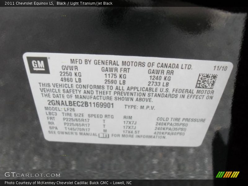 Black / Light Titanium/Jet Black 2011 Chevrolet Equinox LS
