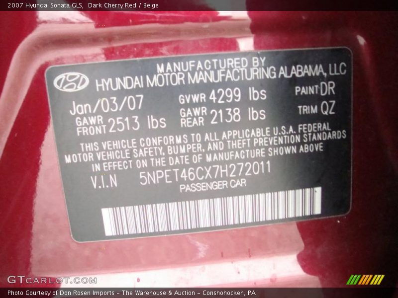 Dark Cherry Red / Beige 2007 Hyundai Sonata GLS