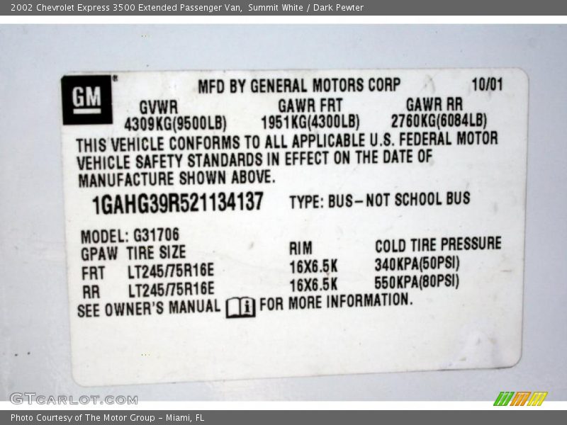 Summit White / Dark Pewter 2002 Chevrolet Express 3500 Extended Passenger Van