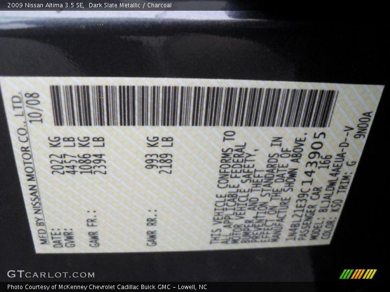 Dark Slate Metallic / Charcoal 2009 Nissan Altima 3.5 SE