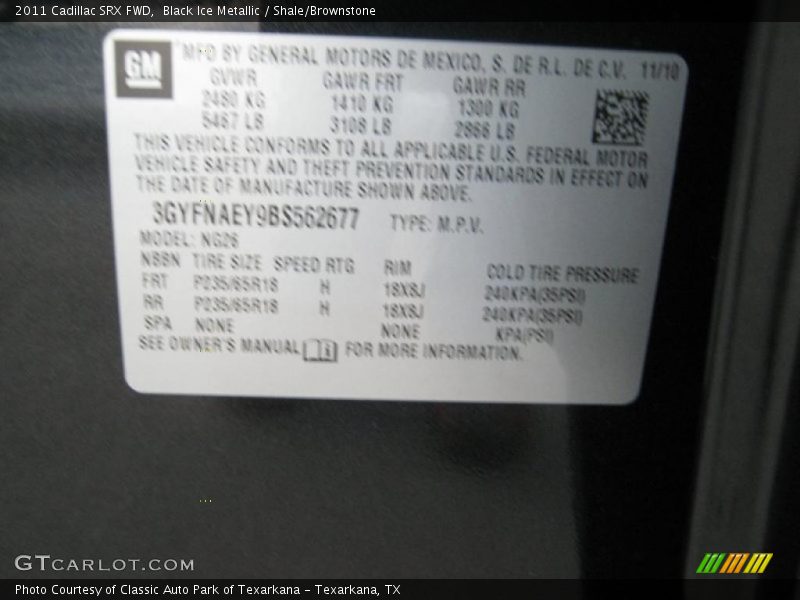 Black Ice Metallic / Shale/Brownstone 2011 Cadillac SRX FWD