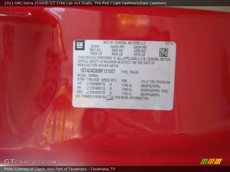 Fire Red / Light Cashmere/Dark Cashmere 2011 GMC Sierra 3500HD SLT Crew Cab 4x4 Dually