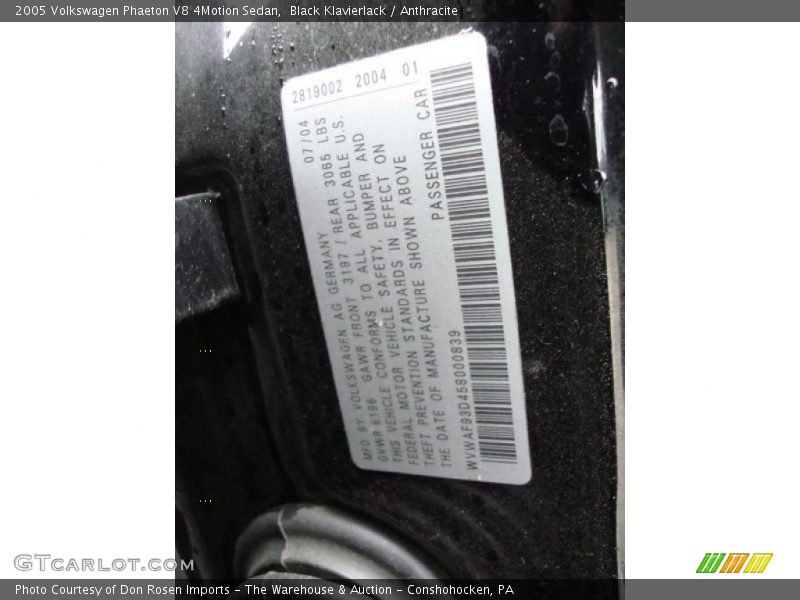 Black Klavierlack / Anthracite 2005 Volkswagen Phaeton V8 4Motion Sedan