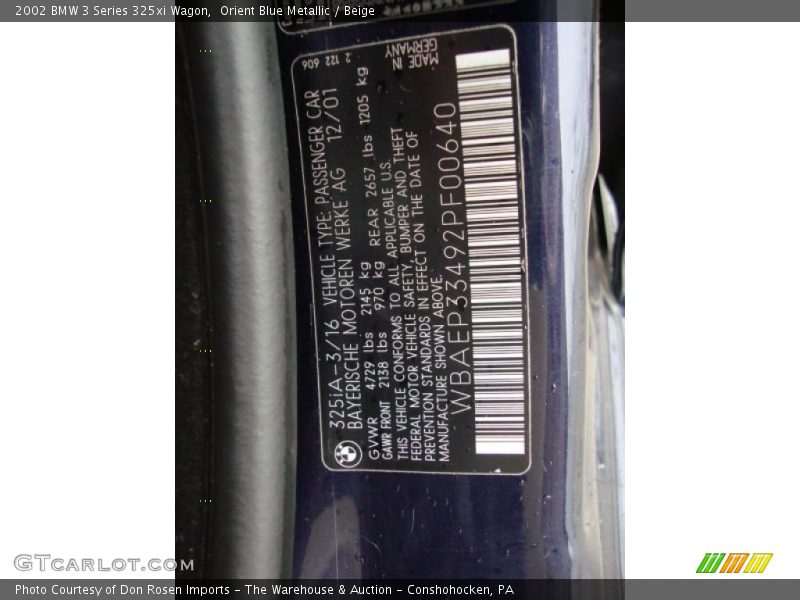 Orient Blue Metallic / Beige 2002 BMW 3 Series 325xi Wagon