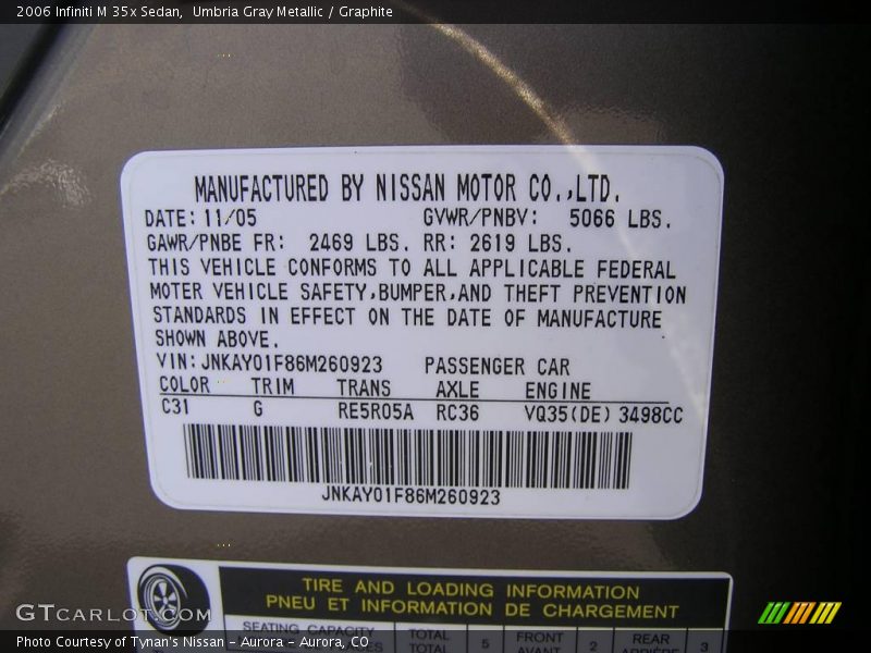Umbria Gray Metallic / Graphite 2006 Infiniti M 35x Sedan