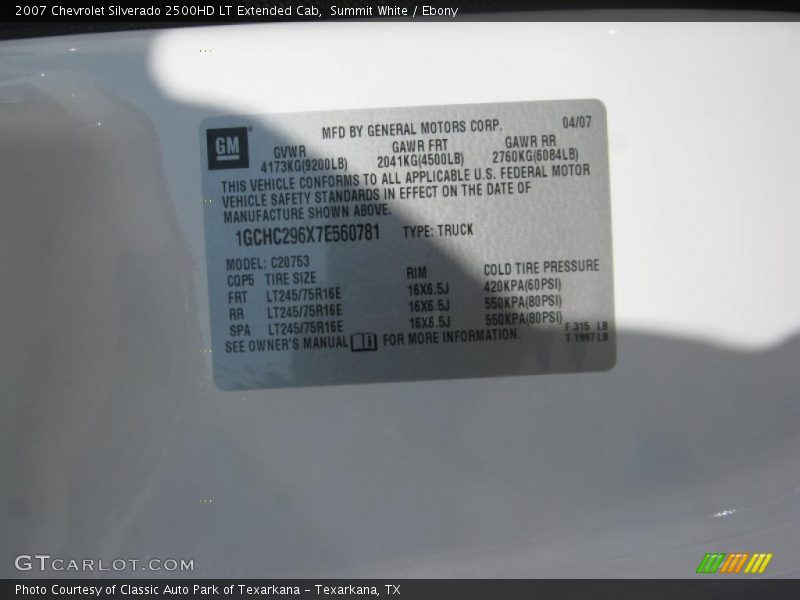 Summit White / Ebony 2007 Chevrolet Silverado 2500HD LT Extended Cab