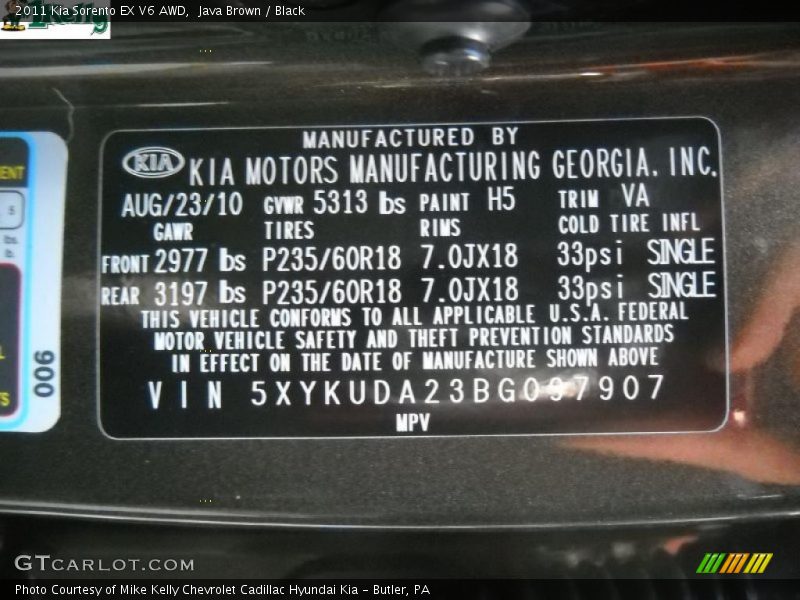 Java Brown / Black 2011 Kia Sorento EX V6 AWD