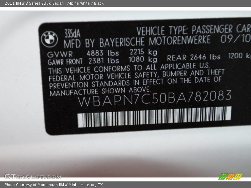 Alpine White / Black 2011 BMW 3 Series 335d Sedan