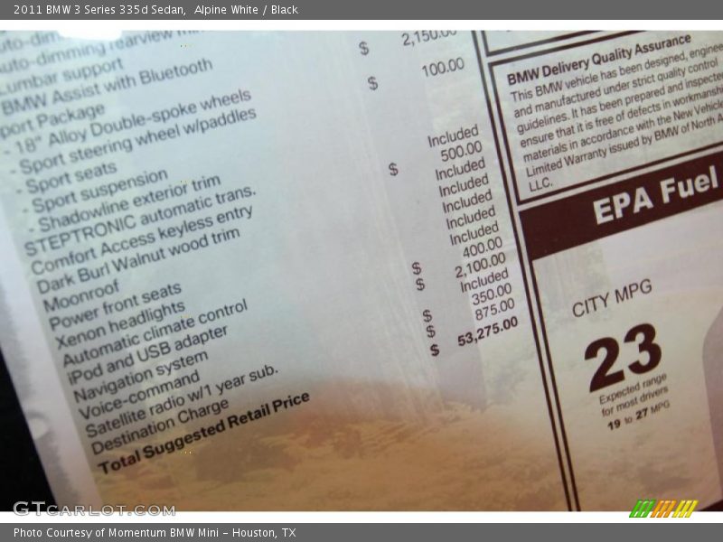  2011 3 Series 335d Sedan Window Sticker