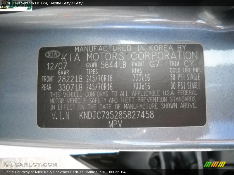 Alpine Gray / Gray 2008 Kia Sorento LX 4x4