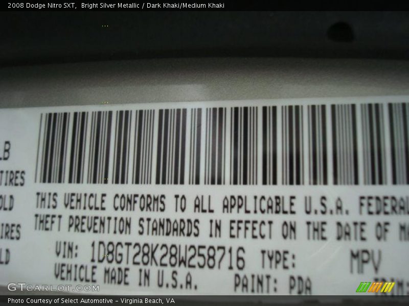 Bright Silver Metallic / Dark Khaki/Medium Khaki 2008 Dodge Nitro SXT