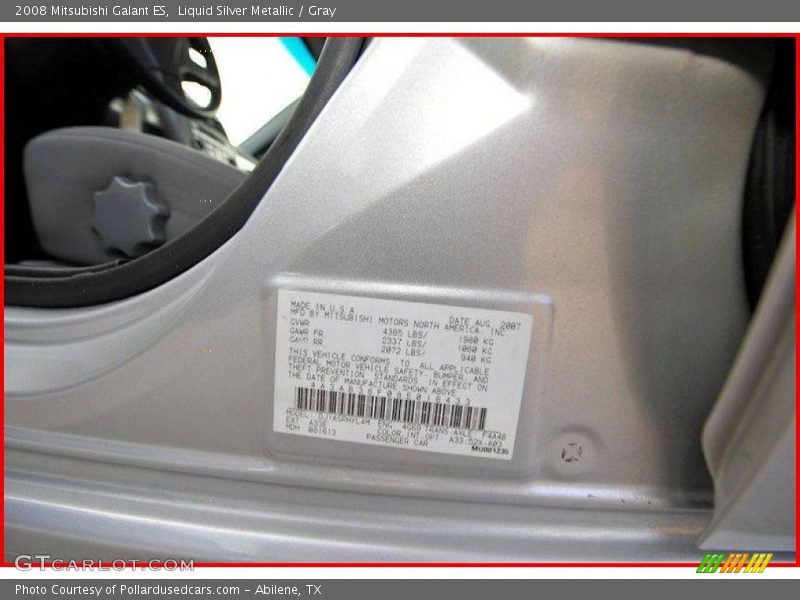 Liquid Silver Metallic / Gray 2008 Mitsubishi Galant ES