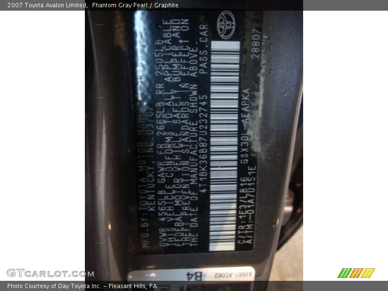 Phantom Gray Pearl / Graphite 2007 Toyota Avalon Limited