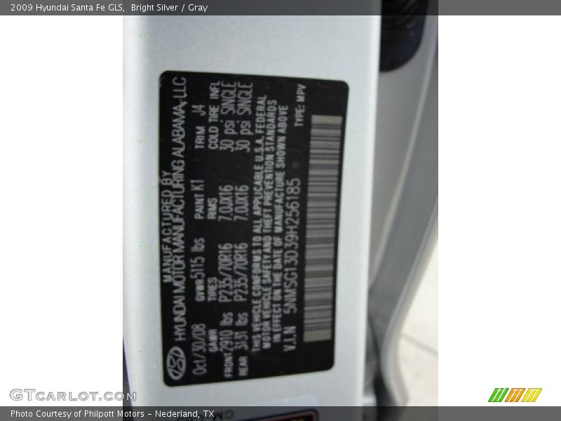 Bright Silver / Gray 2009 Hyundai Santa Fe GLS