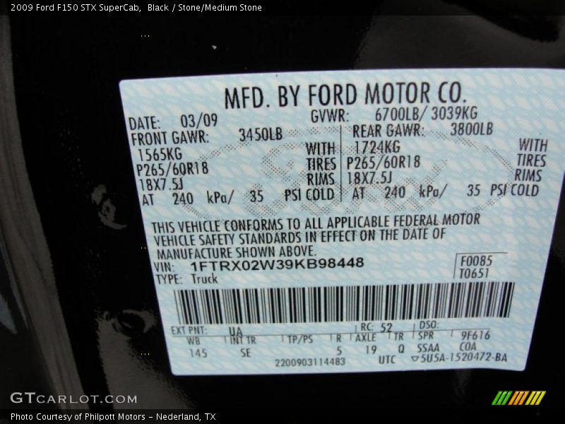 2009 F150 STX SuperCab Black Color Code UA
