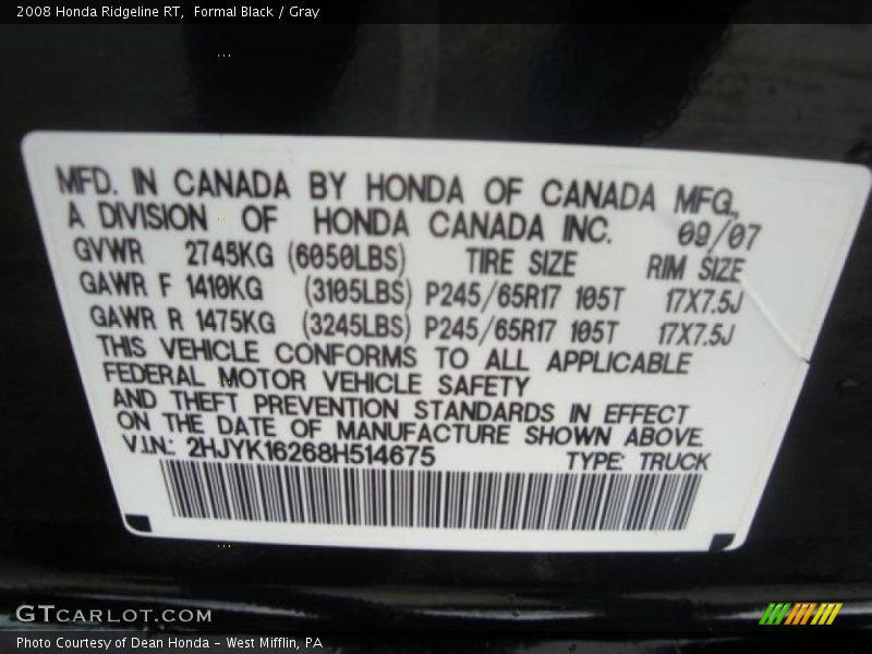 Formal Black / Gray 2008 Honda Ridgeline RT