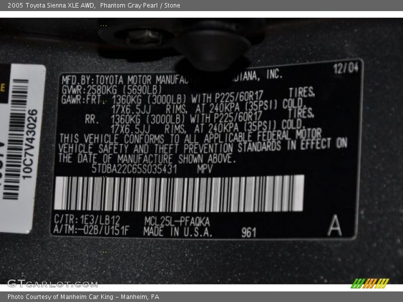 Phantom Gray Pearl / Stone 2005 Toyota Sienna XLE AWD