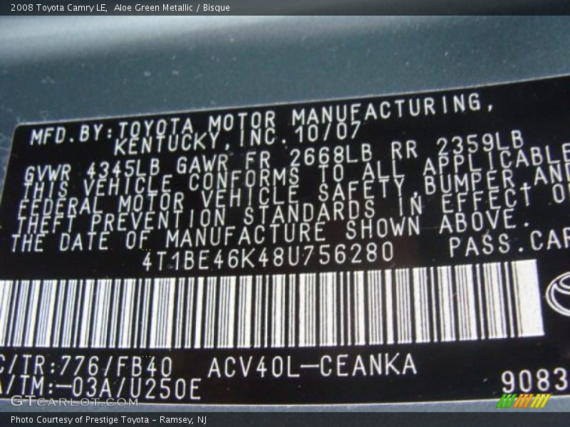 Aloe Green Metallic / Bisque 2008 Toyota Camry LE