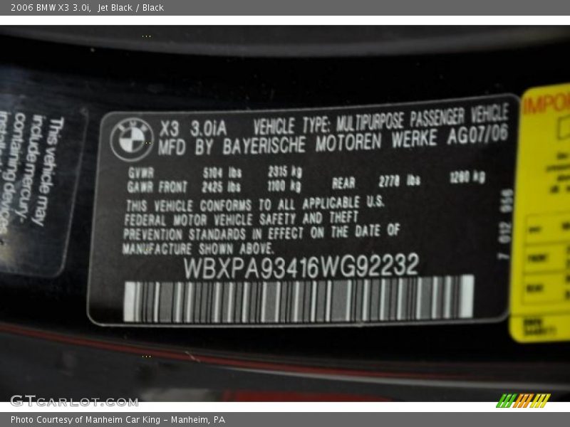Jet Black / Black 2006 BMW X3 3.0i