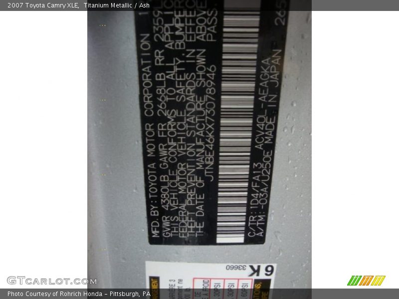 Titanium Metallic / Ash 2007 Toyota Camry XLE