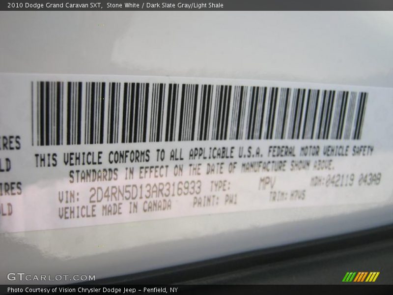 Stone White / Dark Slate Gray/Light Shale 2010 Dodge Grand Caravan SXT