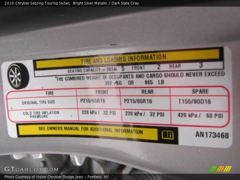 Bright Silver Metallic / Dark Slate Gray 2010 Chrysler Sebring Touring Sedan