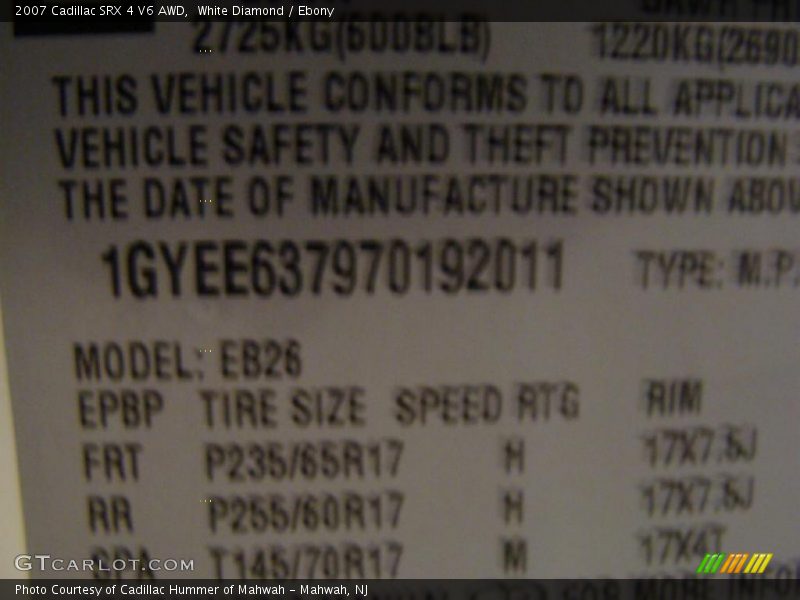 White Diamond / Ebony 2007 Cadillac SRX 4 V6 AWD