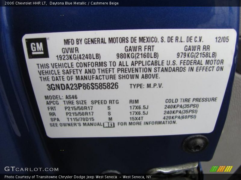 Daytona Blue Metallic / Cashmere Beige 2006 Chevrolet HHR LT