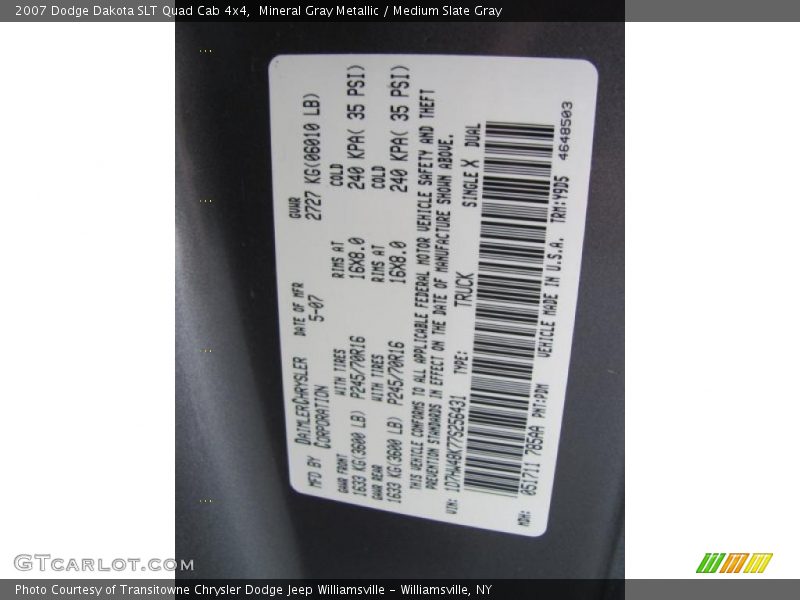Mineral Gray Metallic / Medium Slate Gray 2007 Dodge Dakota SLT Quad Cab 4x4