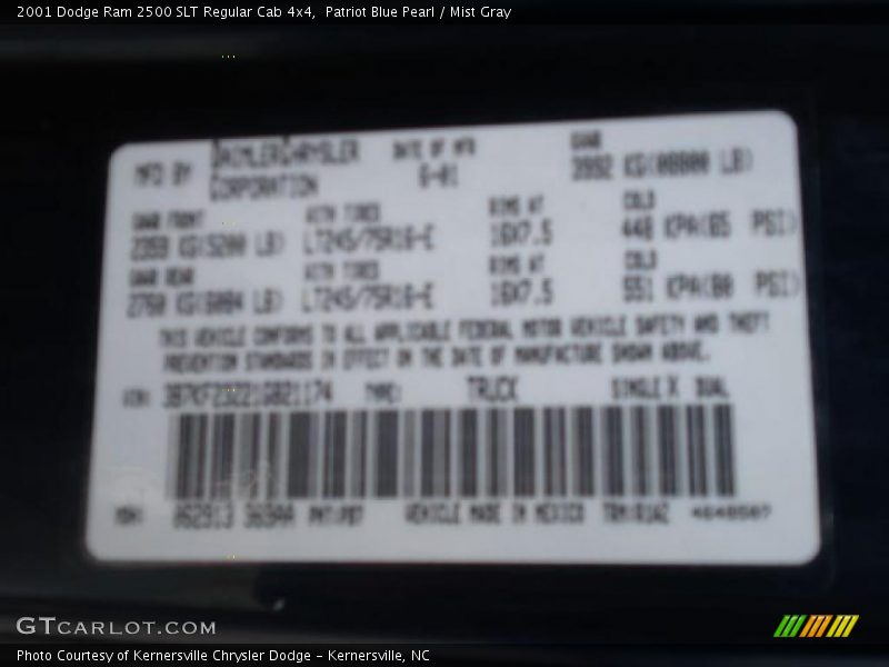 Patriot Blue Pearl / Mist Gray 2001 Dodge Ram 2500 SLT Regular Cab 4x4