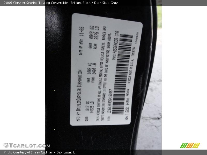 Brilliant Black / Dark Slate Gray 2006 Chrysler Sebring Touring Convertible