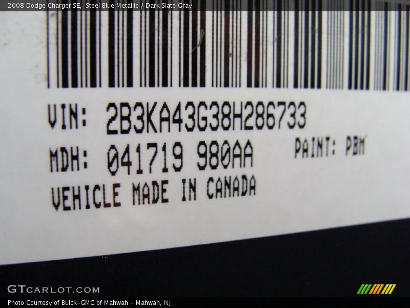 Steel Blue Metallic / Dark Slate Gray 2008 Dodge Charger SE