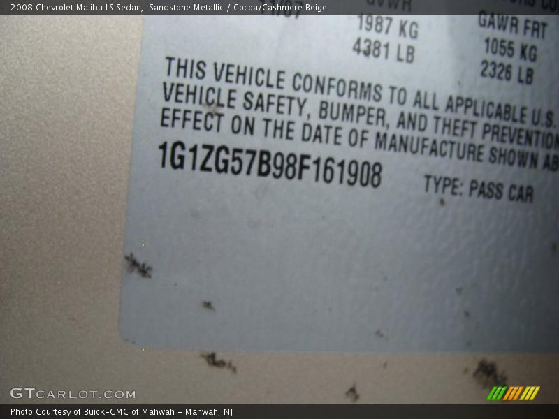 Sandstone Metallic / Cocoa/Cashmere Beige 2008 Chevrolet Malibu LS Sedan
