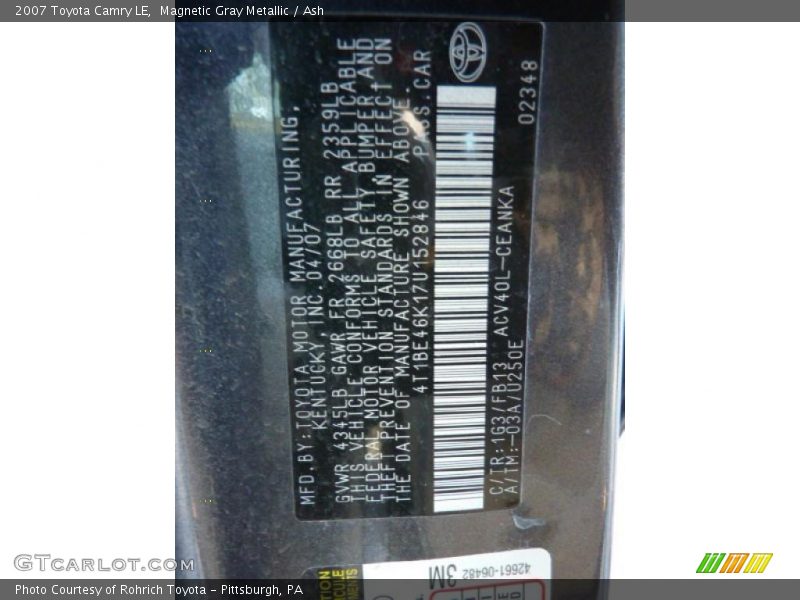 Magnetic Gray Metallic / Ash 2007 Toyota Camry LE
