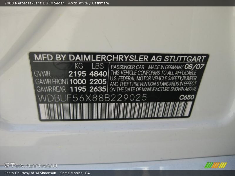 Arctic White / Cashmere 2008 Mercedes-Benz E 350 Sedan