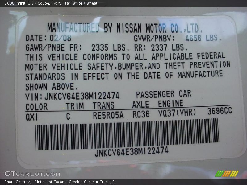 Ivory Pearl White / Wheat 2008 Infiniti G 37 Coupe