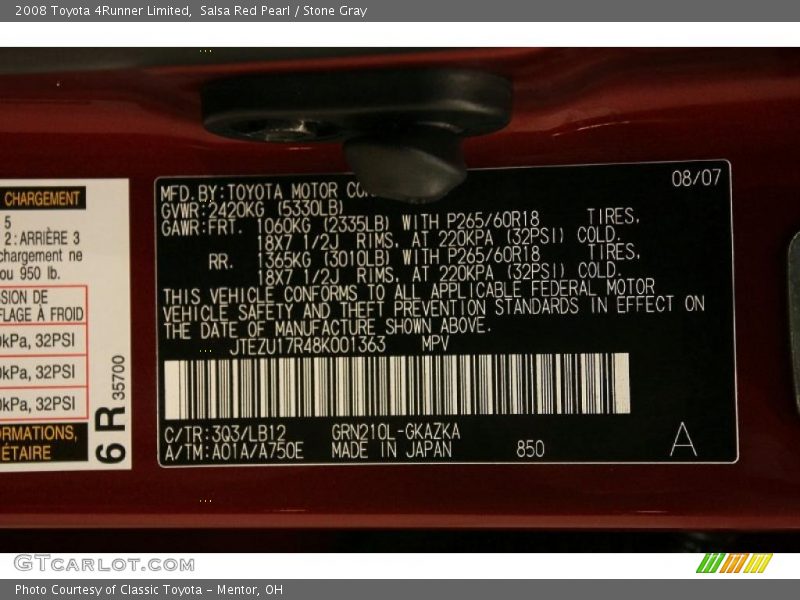Salsa Red Pearl / Stone Gray 2008 Toyota 4Runner Limited