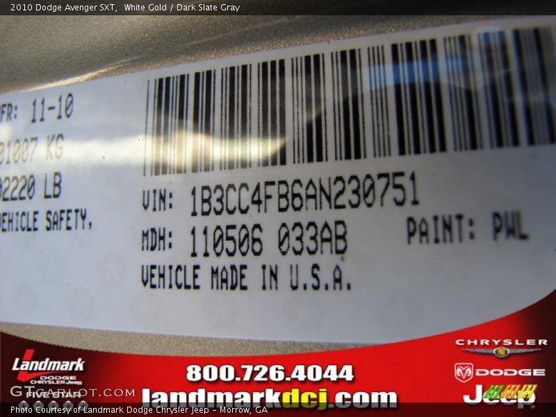 White Gold / Dark Slate Gray 2010 Dodge Avenger SXT