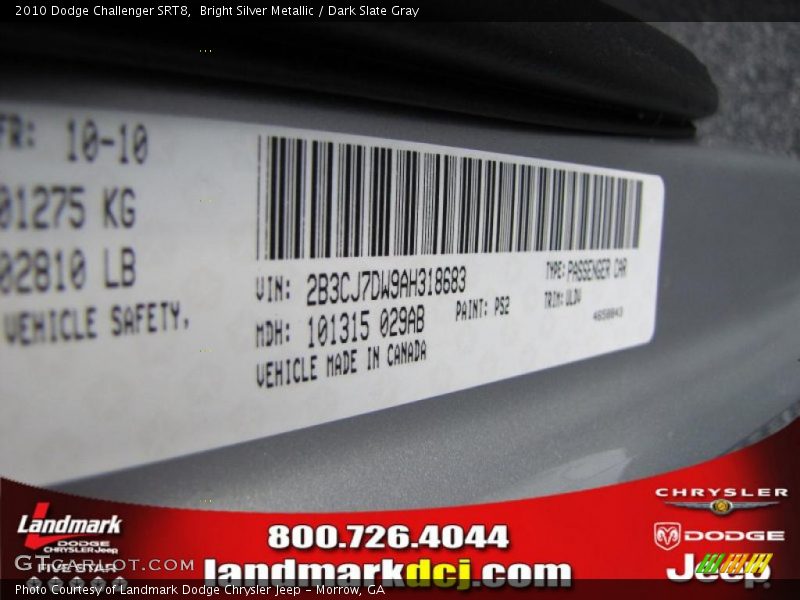 Bright Silver Metallic / Dark Slate Gray 2010 Dodge Challenger SRT8