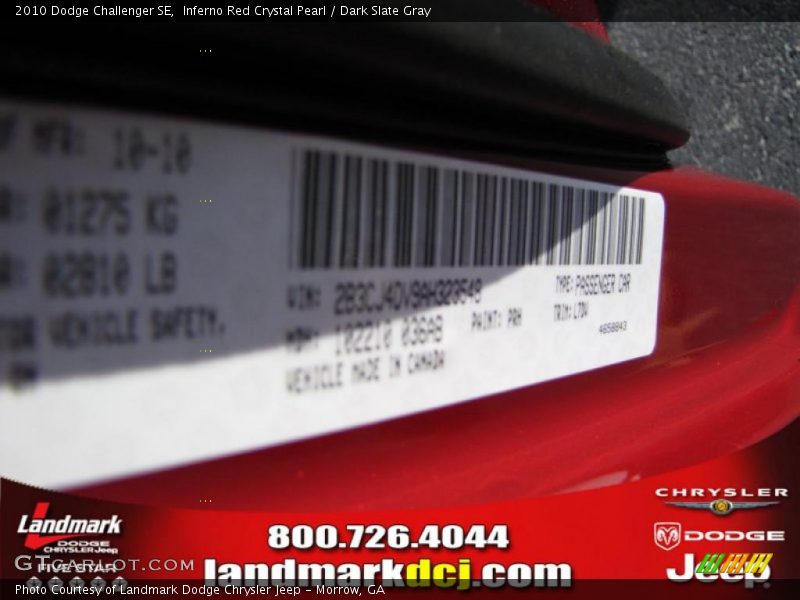 Inferno Red Crystal Pearl / Dark Slate Gray 2010 Dodge Challenger SE