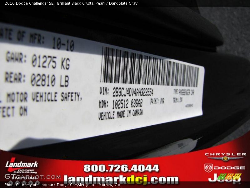 Brilliant Black Crystal Pearl / Dark Slate Gray 2010 Dodge Challenger SE